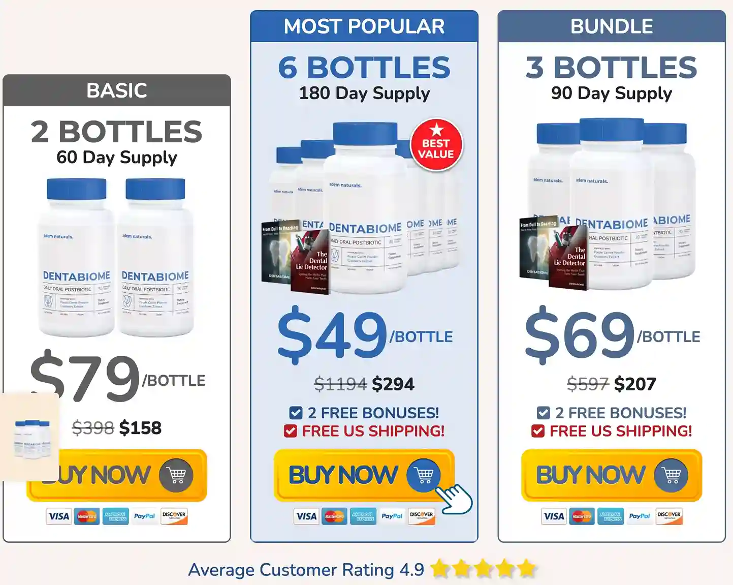 DentaBiome Pricing — 6-Bottle Best Value — Free US Shipping — 60-Day Guarantee